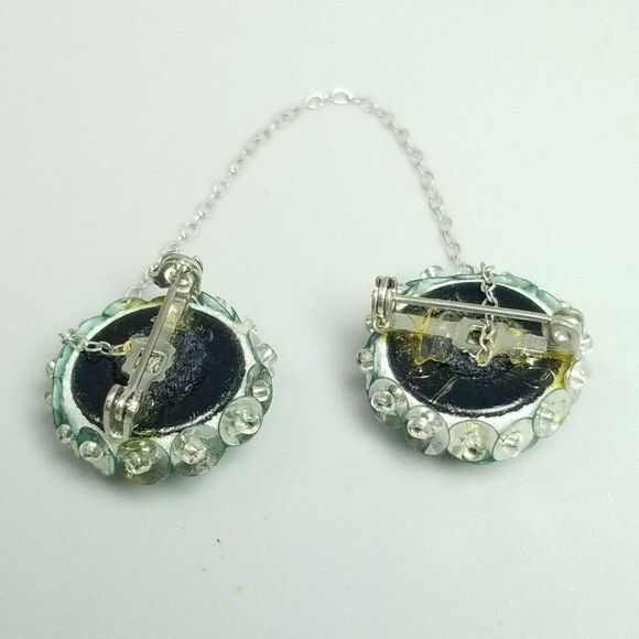 Vintage Sequin Encrusted Sweater Clip Brooches, Silver Tone, Retro Estate - Picture 3 of 6